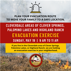 Evacuation exercise planned for Cloverdale areas of Clover Springs, Palomino Lakes and Highland Ranch